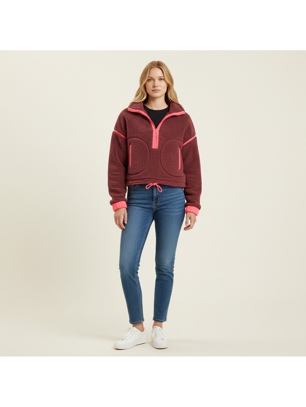 SO Jacket Women M Medium Red Fleece Zipper Collared Long Sleeve Pockets Casual
